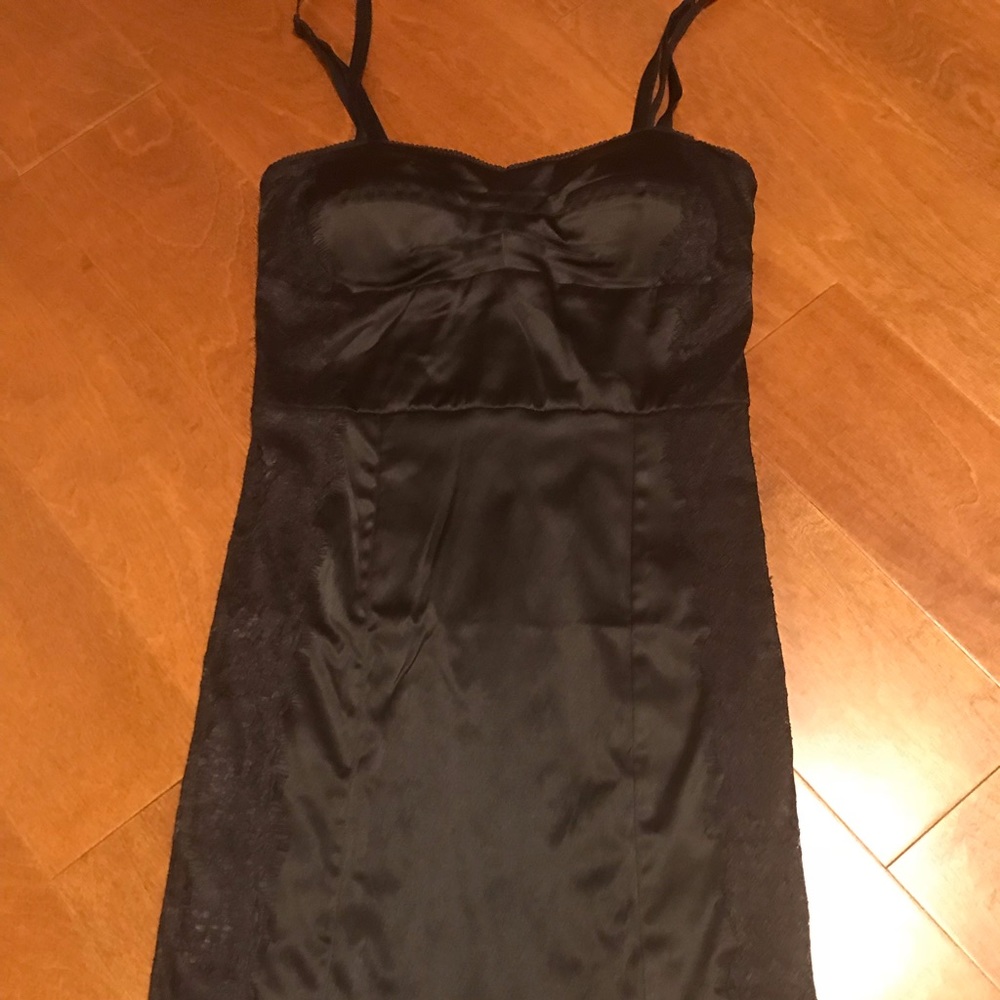 Black Satin and Lace Cocktail Dress